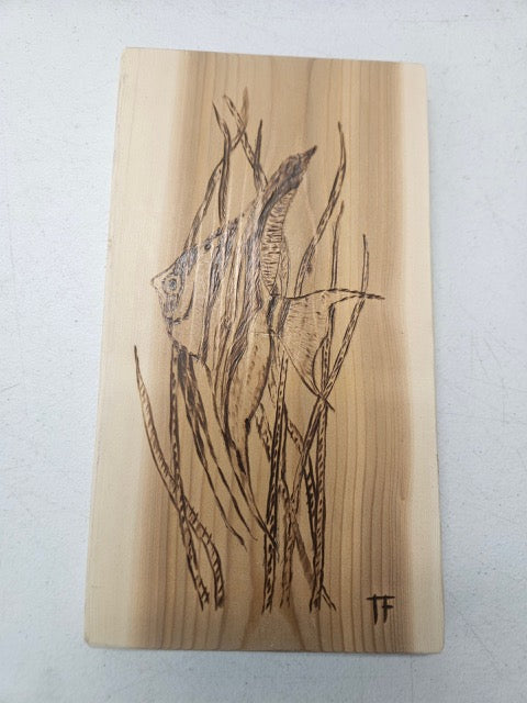 ๐ฟ Foliage Angelfish Pyrography โ Hand-Burned Botanical Fish Art by Tom Foxwel