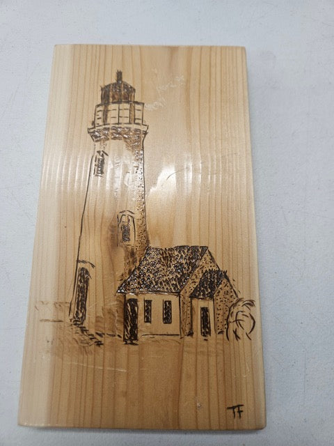 ๐ฟ Black & White Lighthouse Pyrography โ Hand-Burned Coastal Wall Art by Tom Foxwell