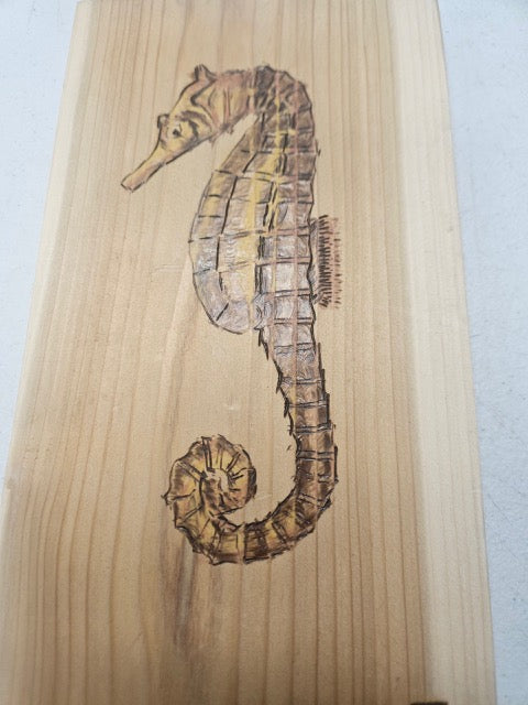 πΏ Brown Seahorse Pyrography β Hand-Burned Coastal Art by Tom Foxwell