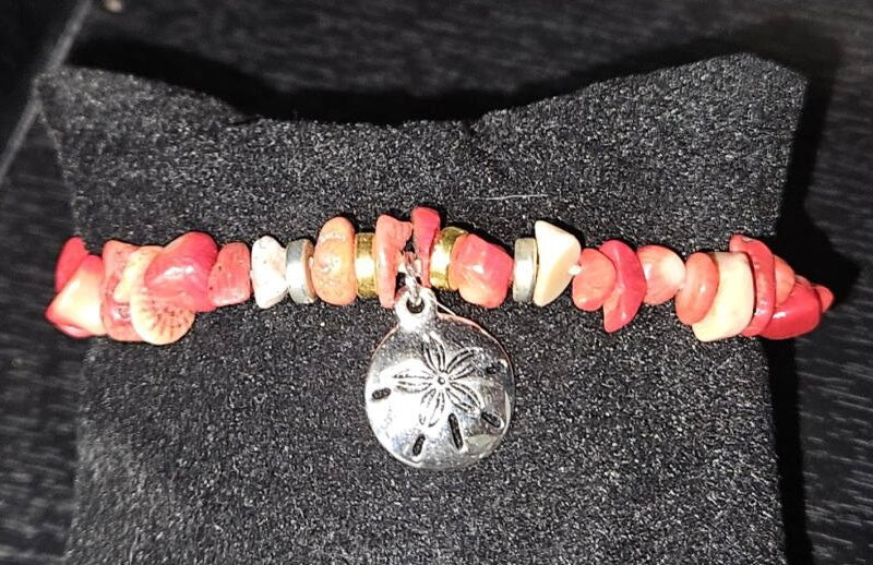 Bobbies' Jewels Sand Dollar Bracelet (Genuine Red Coral with Sterling Silver Findings)