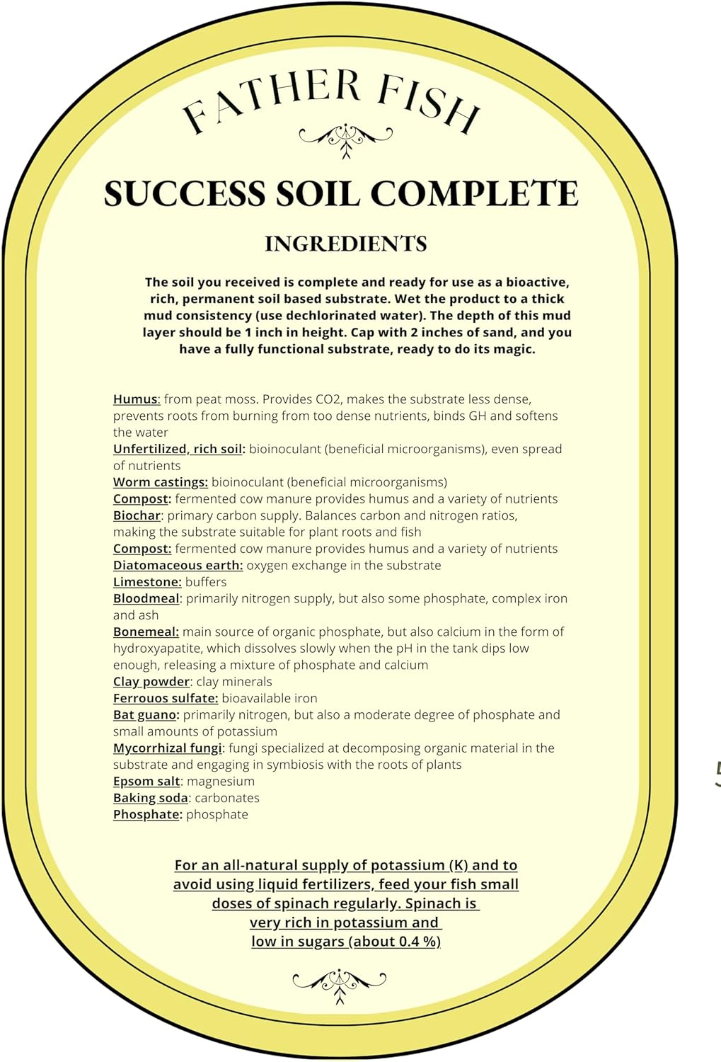 Aqua Preta Complete Soil ingredients label